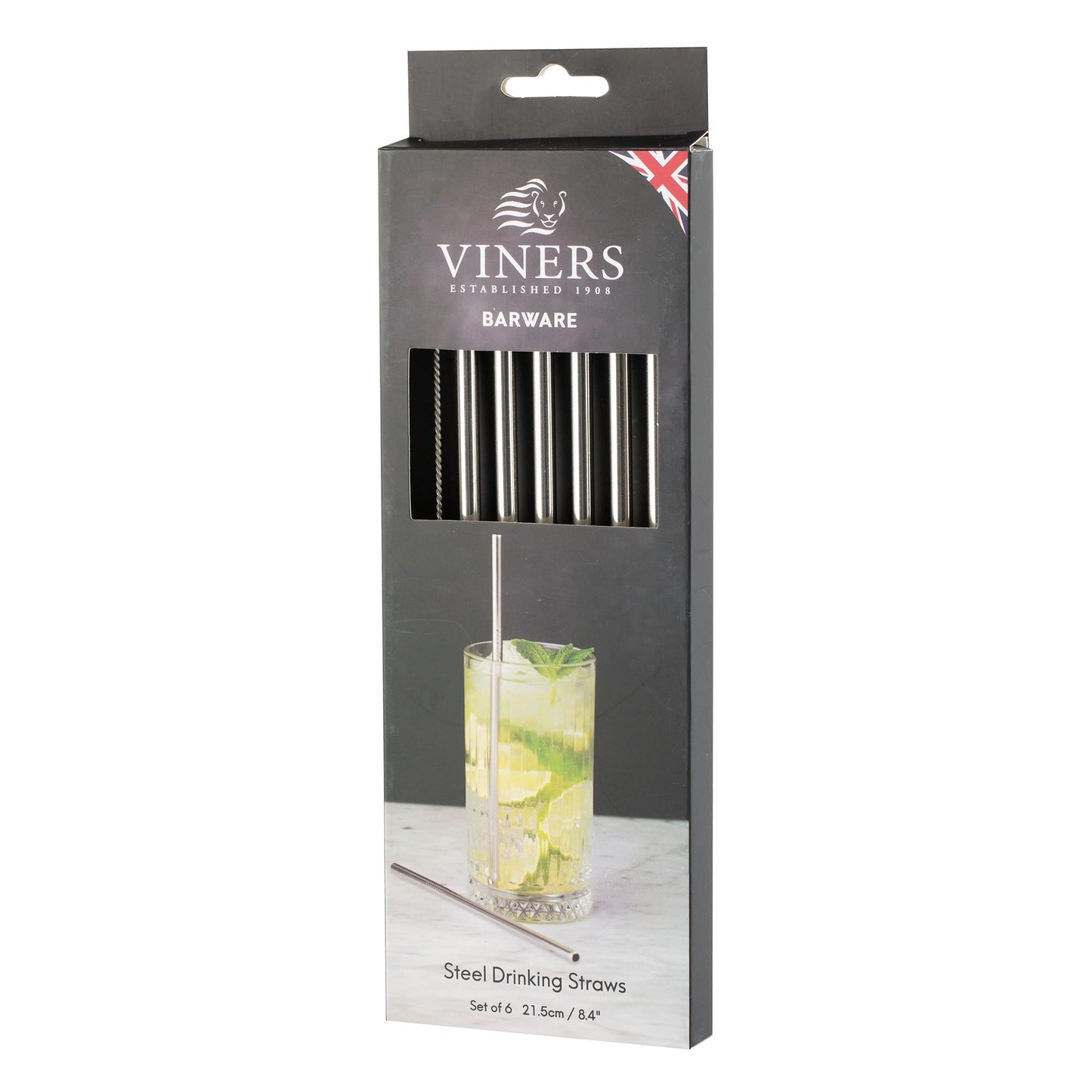 Viners 7pc Long Steel Drinking Straws Gift {6 Straws & 1 Cleaning Brush}