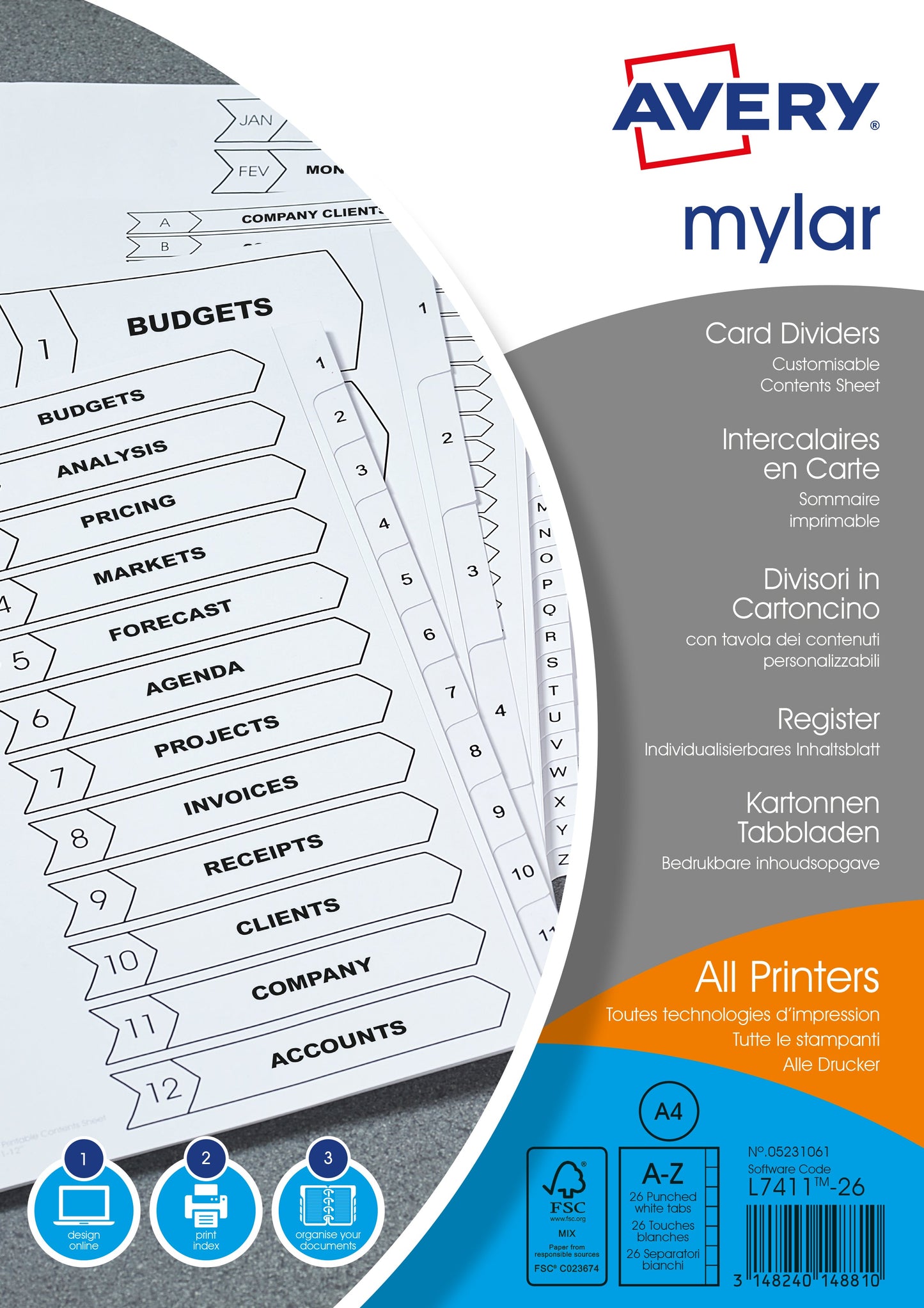 Avery Mylar Divider A-Z A4 Punched 150gsm White Card with White Mylar Tabs 05231061 - ONE CLICK SUPPLIES