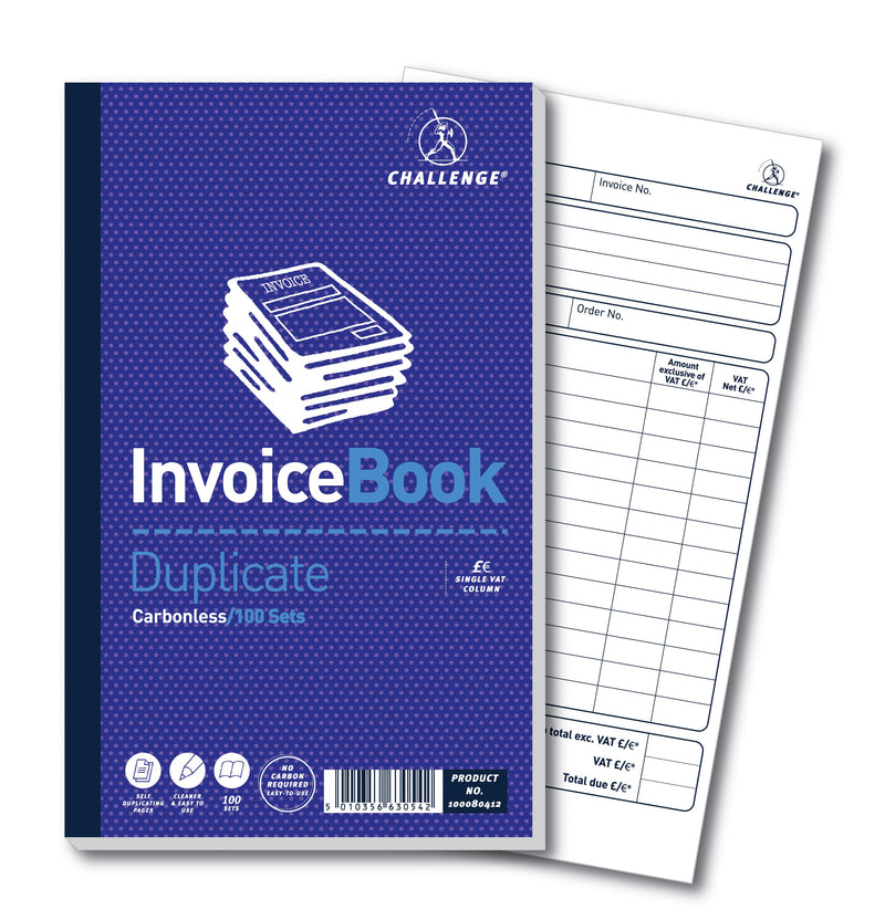 Challenge Duplicate Invoice Book 210x130mm Card Cover With VAT 100 Sets (Pack 5) 100080412 - ONE CLICK SUPPLIES