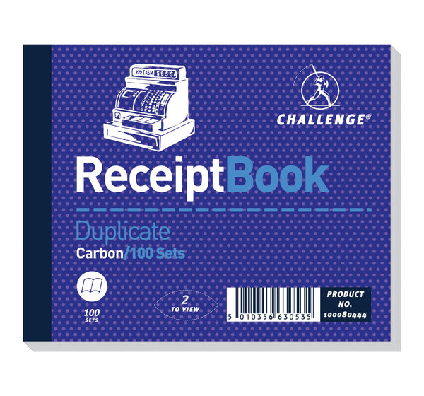 Challenge 105x130mm Duplicate Receipt Book Carbon Taped Cloth Binding 100 Sets (Pack 5) - 100080444 - ONE CLICK SUPPLIES