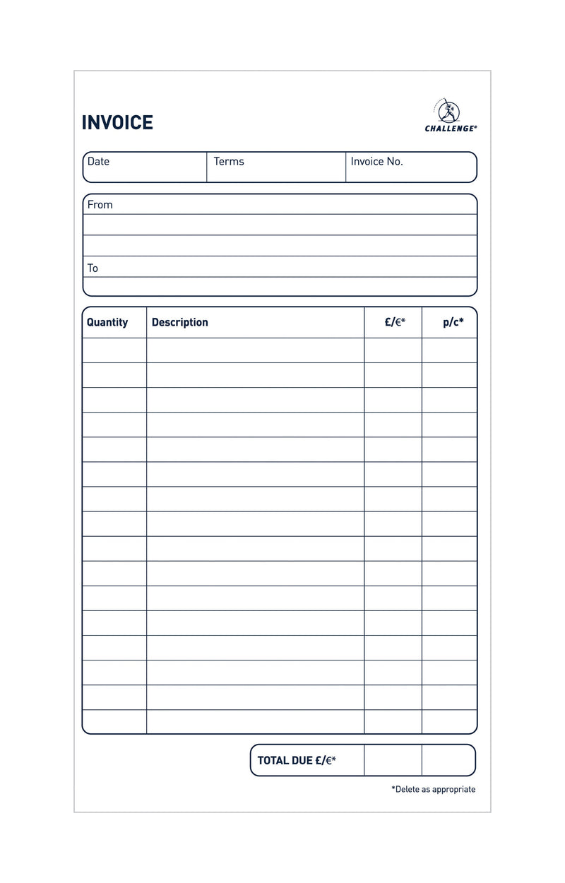 Challenge Duplicate Invoice Book 210x130mm Card Cover Without VAT 100 Sets (Pack 5) 100080526 - ONE CLICK SUPPLIES