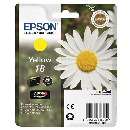 Epson Daisy T1811 18 Yellow Inkjet Cartridge Code C13T18044010 - ONE CLICK SUPPLIES