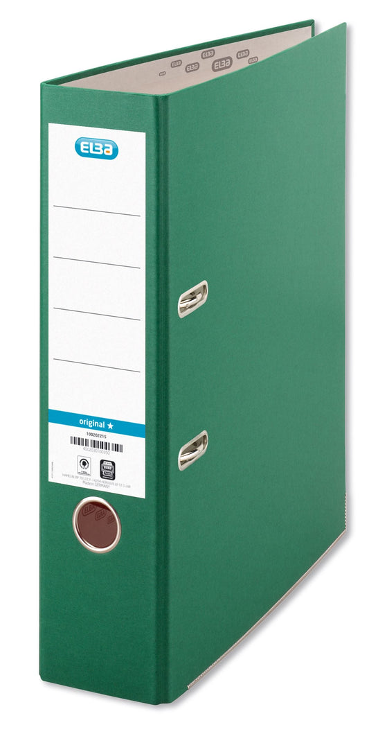 Elba Coloured Board Lever Arch File Paper on Board A4 80mm Spine Width Green (Pack 10) - 100202219 - ONE CLICK SUPPLIES