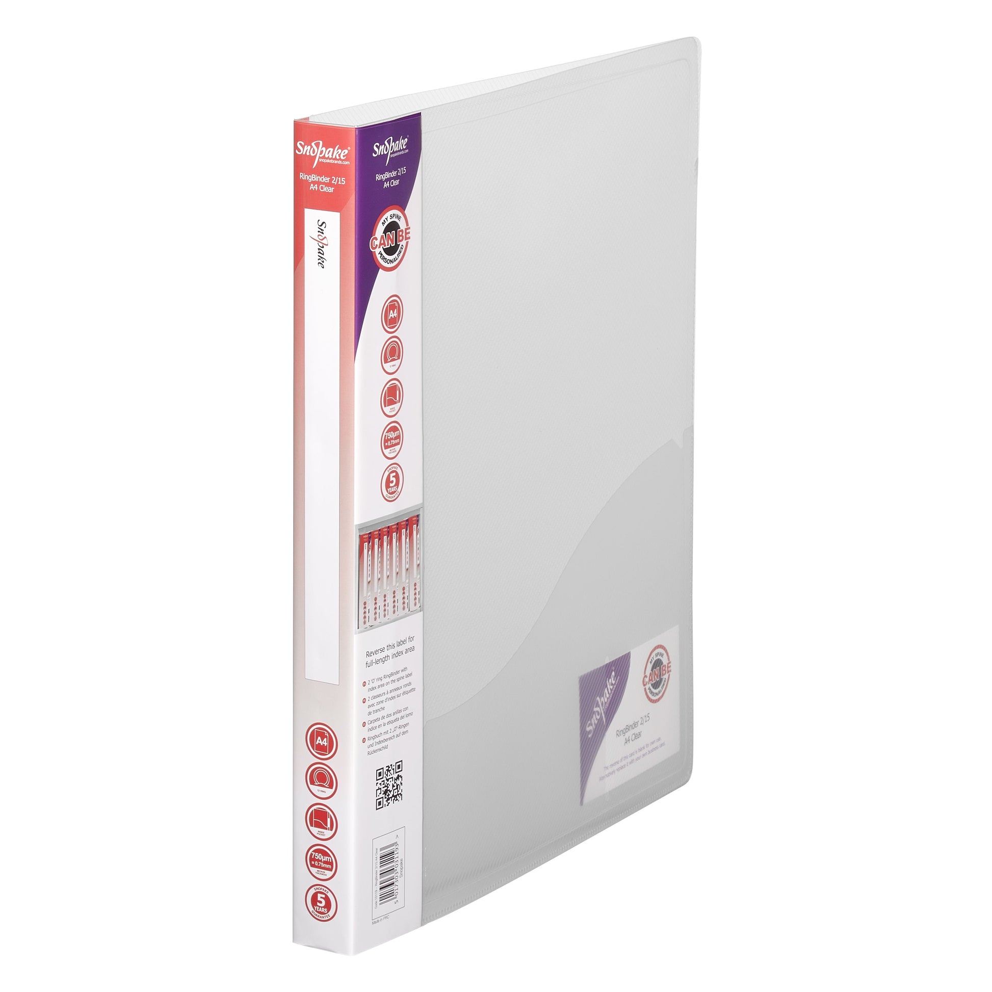 Snopake Executive Ring Binder 2 O-Ring A4 15mm Rings Clear (Pack 10) - 10119 - ONE CLICK SUPPLIES