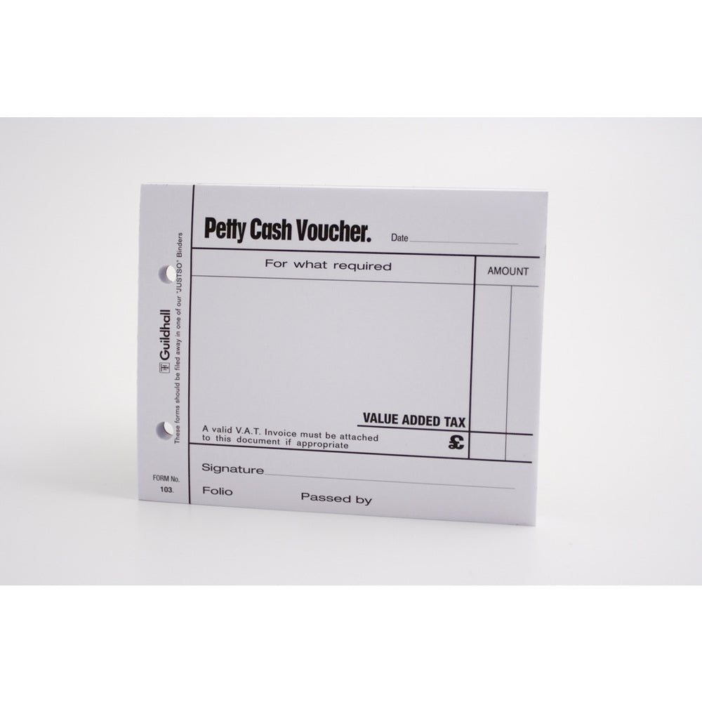 Guildhall Petty Cash Voucher Pad 127x101mm White 100 Pages (Pack 5) - 103-WHTZ - ONE CLICK SUPPLIES