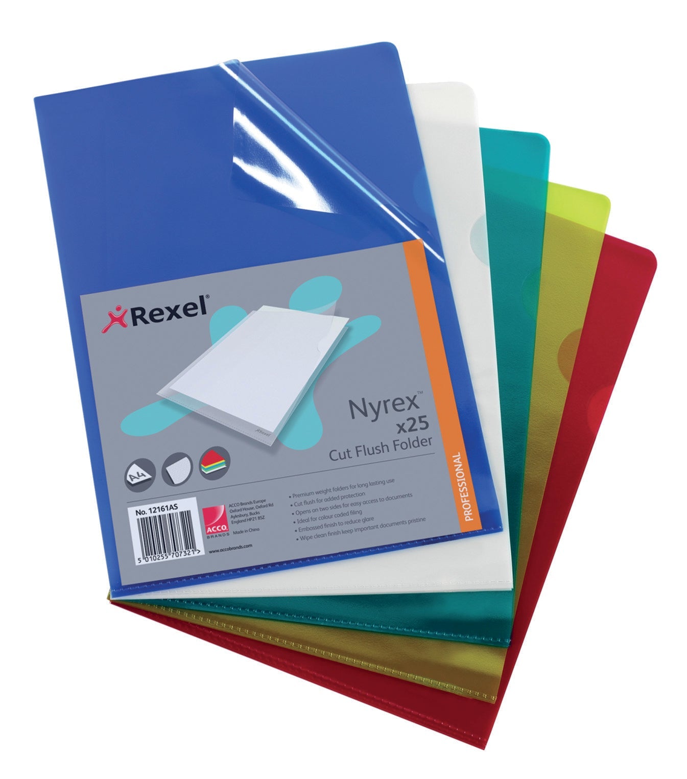 Rexel Nyrex Cut Flush Folder Polypropylene A4 110 Micron Assorted Colours (Pack 25) 12161AS - ONE CLICK SUPPLIES