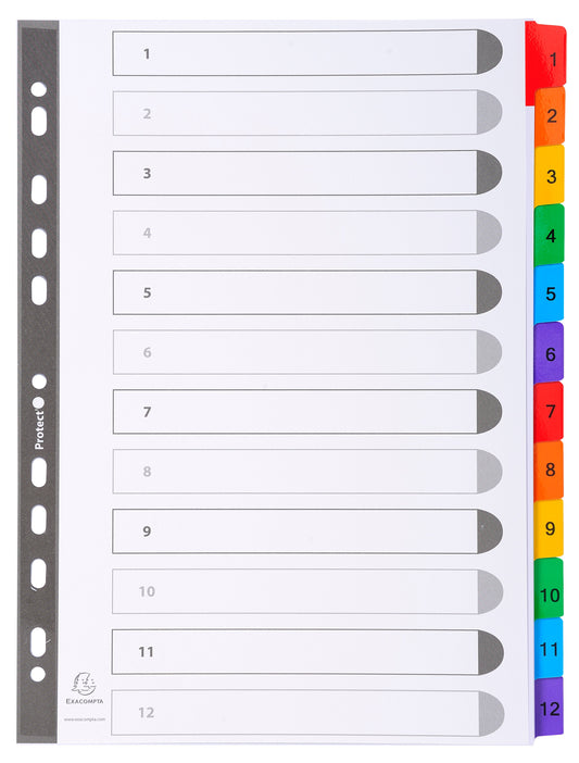 Exacompta Index 1-12 A4 160gsm Card White with Coloured Mylar Tabs - 1112E - ONE CLICK SUPPLIES