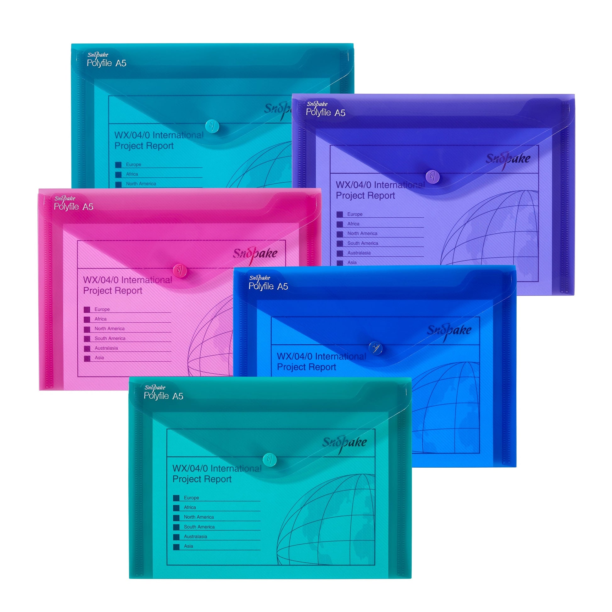 Snopake Polyfile Wallet File Polypropylene A5 Electra Assorted Colours (Pack 5) - 11355 - ONE CLICK SUPPLIES