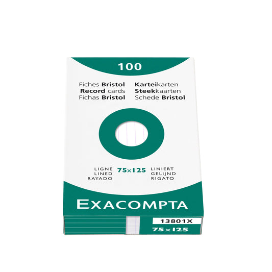 Exacompta Record Cards Ruled 125x75mm White (Pack 100) 13801X - ONE CLICK SUPPLIES