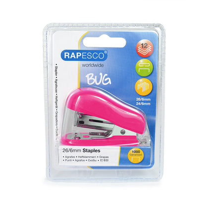 Rapesco Bug Mini Stapler Plastic 12 Sheet Hot Pink - 1412 - ONE CLICK SUPPLIES