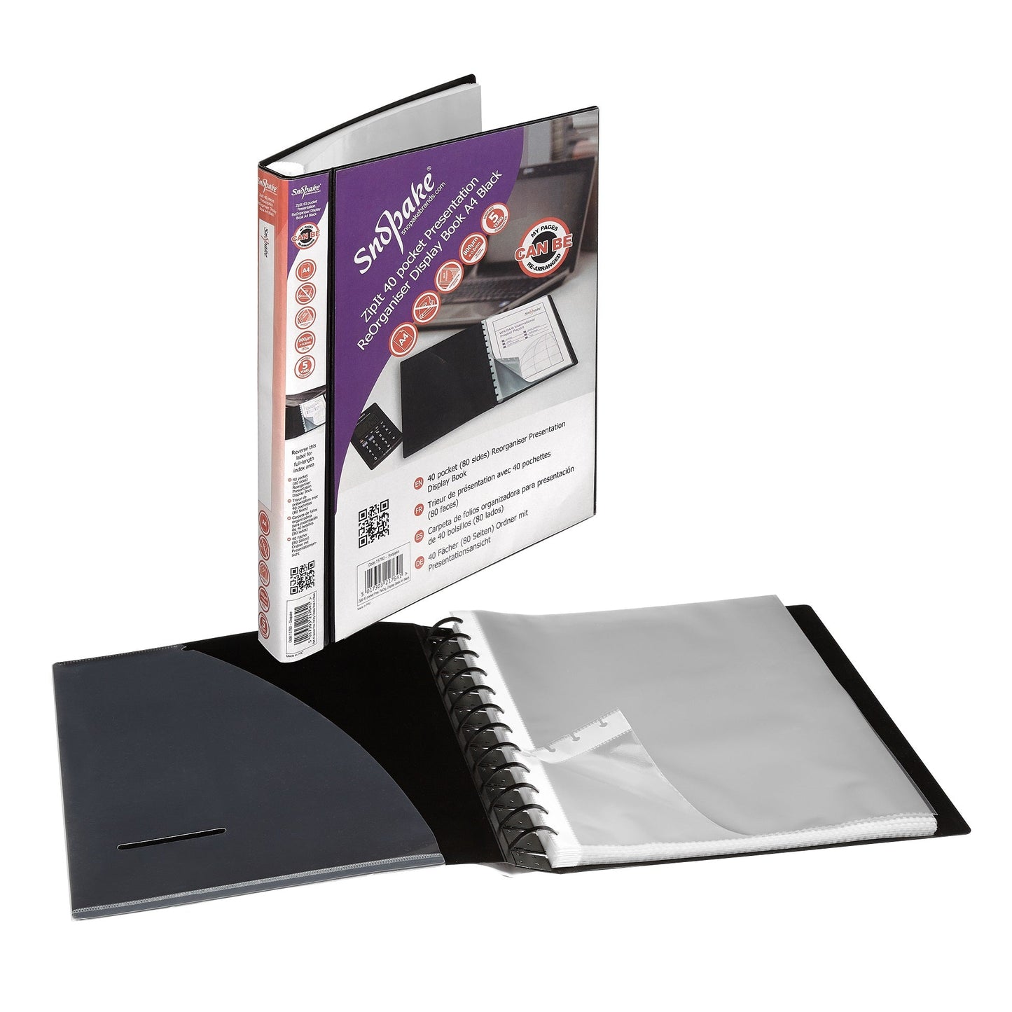 Snopake ReOrganiser A4 Display Book 40 Pocket Black - 15780 - ONE CLICK SUPPLIES