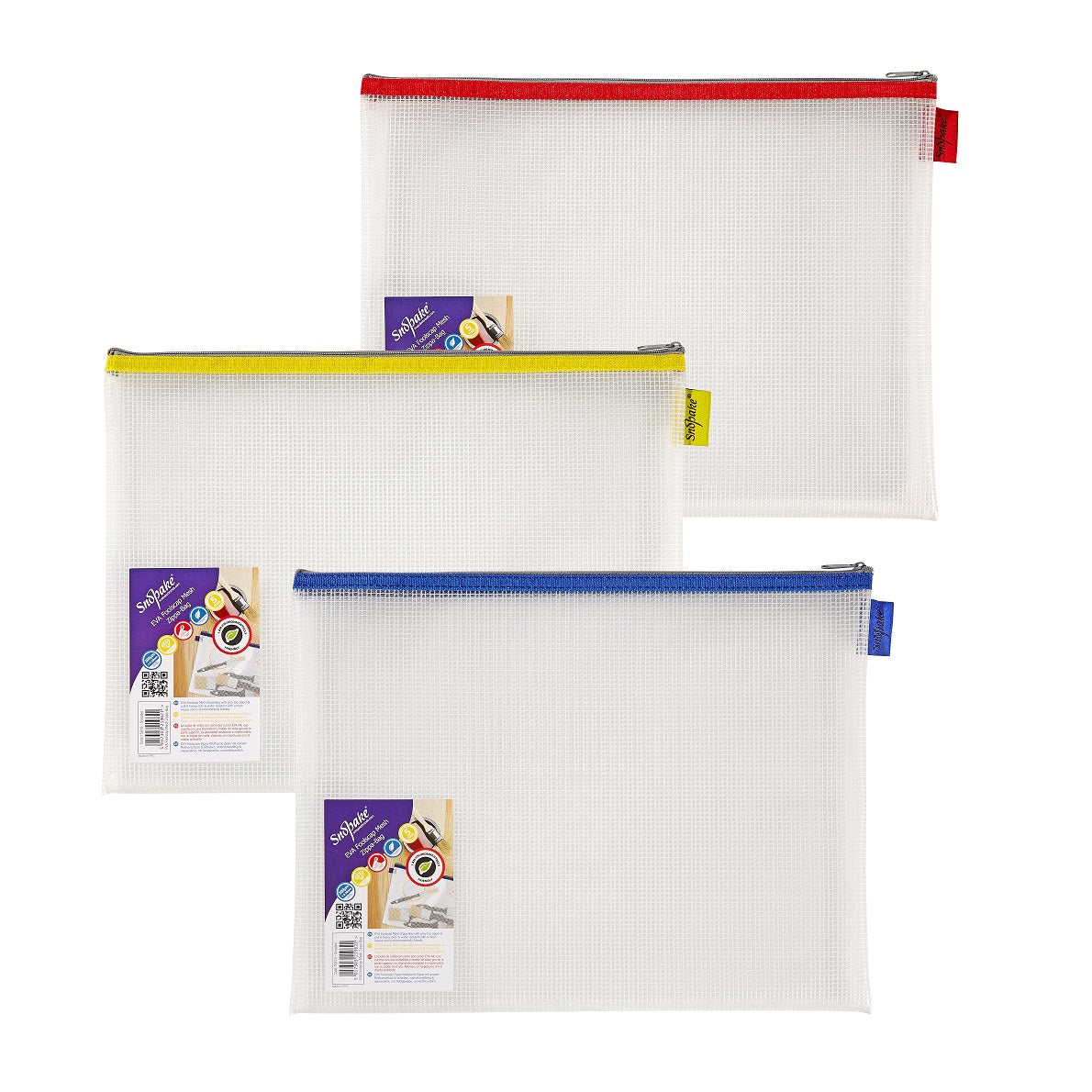 Snopake Mesh Zippa Bag EVA Foolscap 300 Micron Assorted Colours (Pack 3) - 15819 - ONE CLICK SUPPLIES