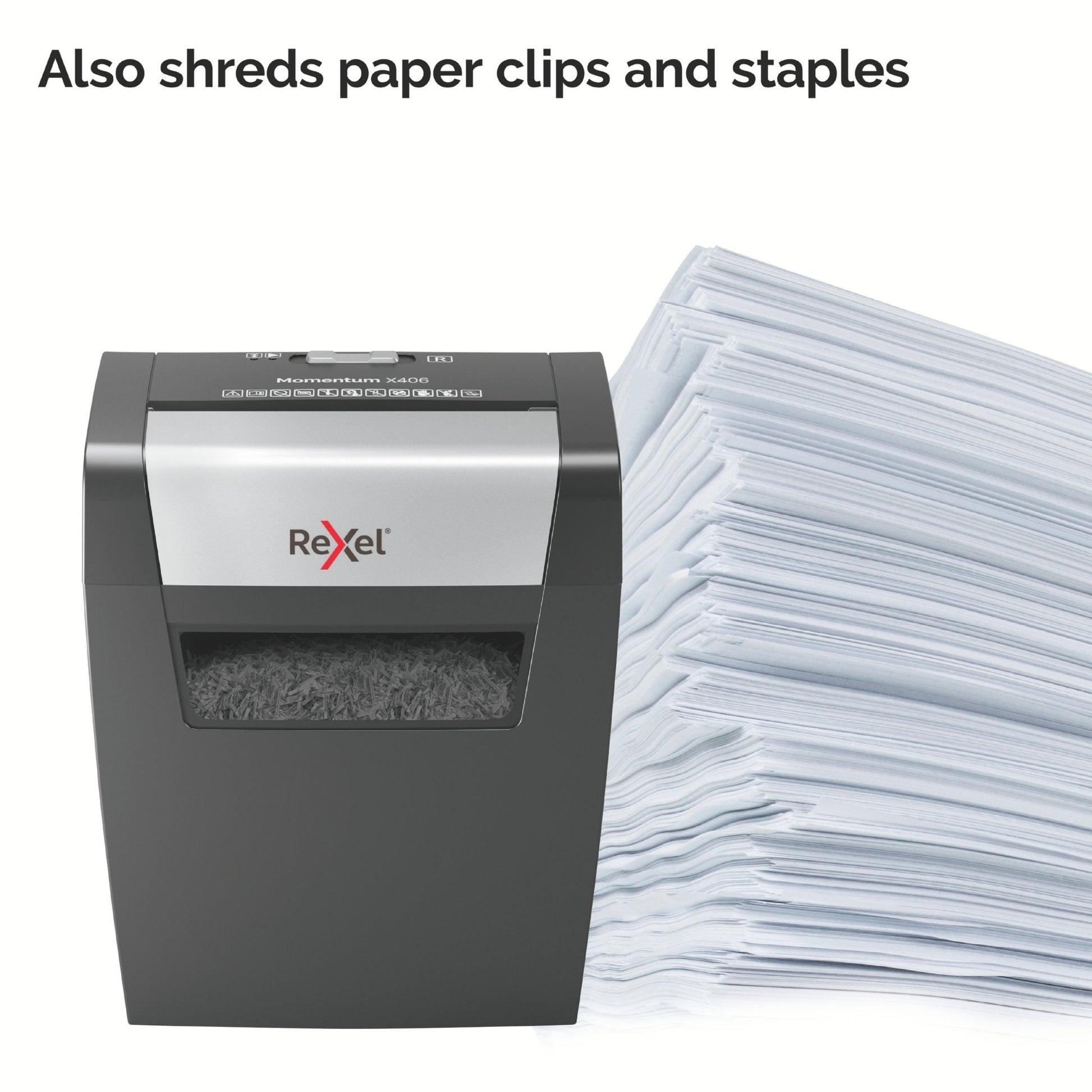 Rexel Momentum X406 Cross Cut Shredder 15 Litre 6 Sheet Black 2104569 - ONE CLICK SUPPLIES