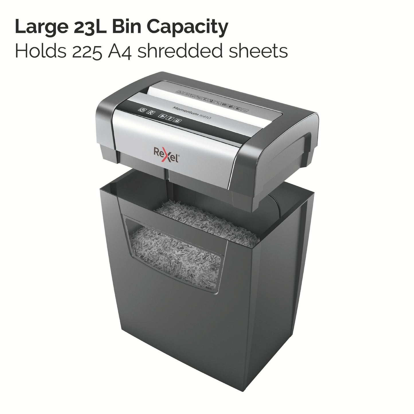 Rexel Momentum X410 Cross Cut Shredder 23 Litre 10 Sheet Black 2104571 - ONE CLICK SUPPLIES