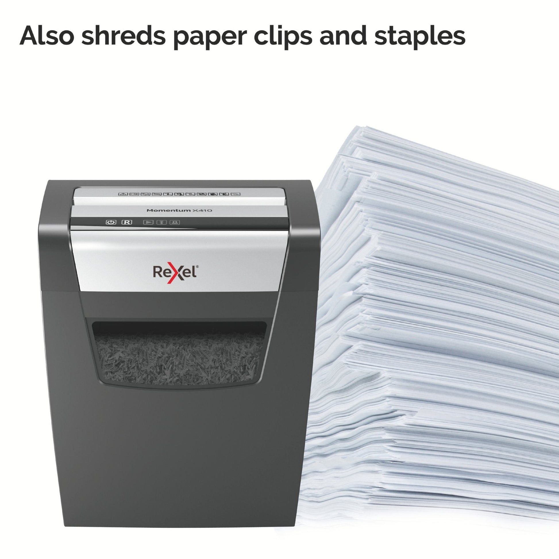 Rexel Momentum X410 Cross Cut Shredder 23 Litre 10 Sheet Black 2104571 - ONE CLICK SUPPLIES