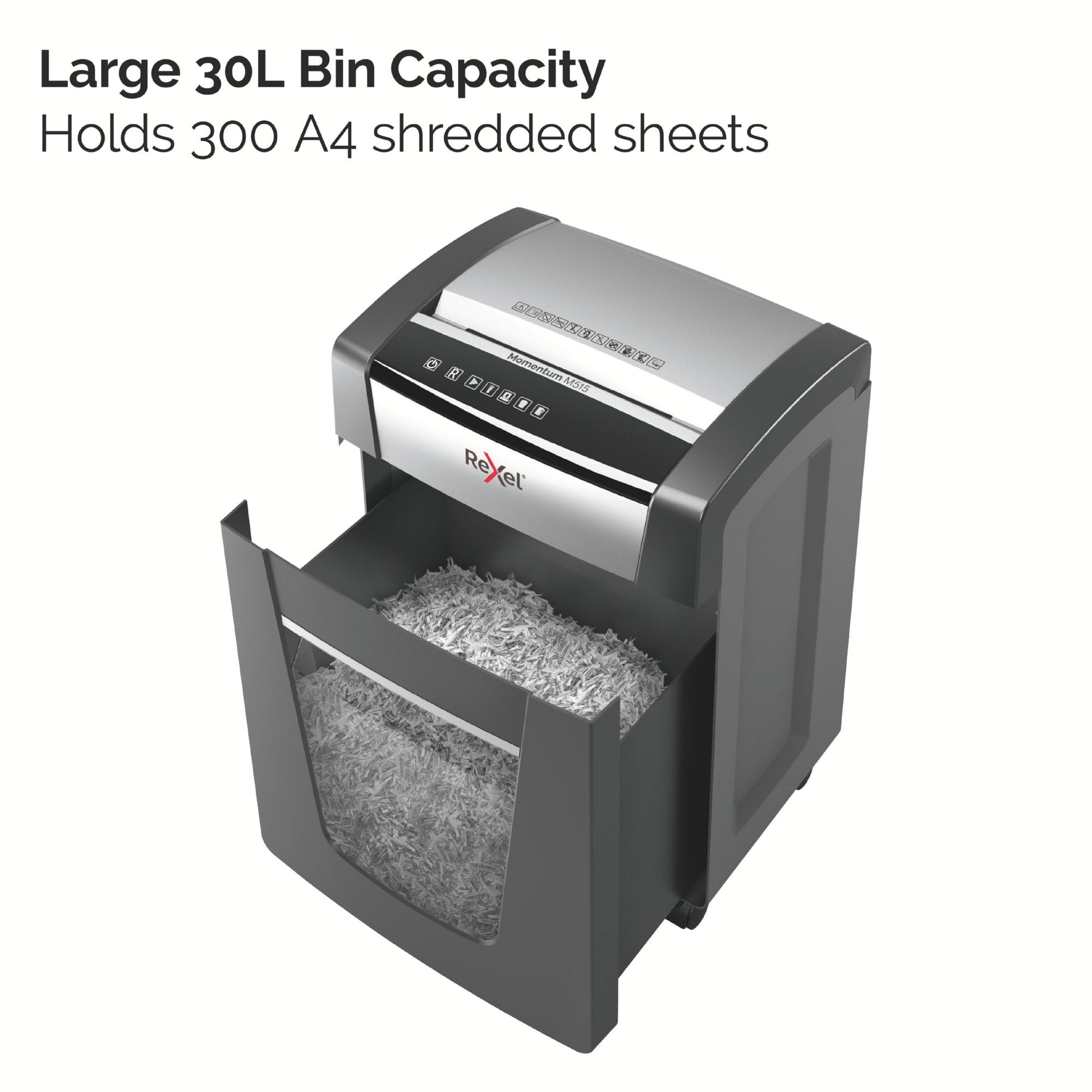 Rexel Momentum M515 Micro Cut Shredder 30 Litre 15 Sheet Black 2104577 - ONE CLICK SUPPLIES