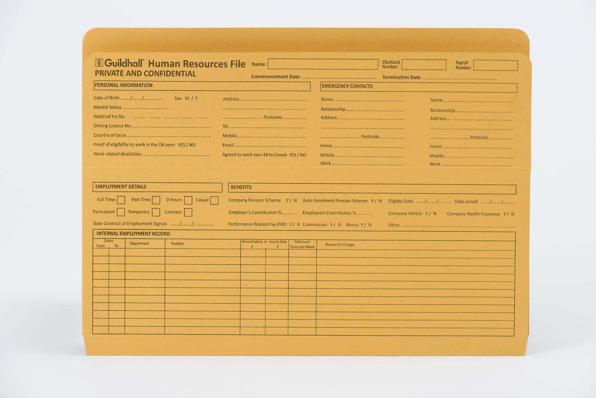 Guildhall Pre-Printed HR File Manilla 244x355mm 315gsm Yellow (Pack 50) - 211/1300Z - ONE CLICK SUPPLIES