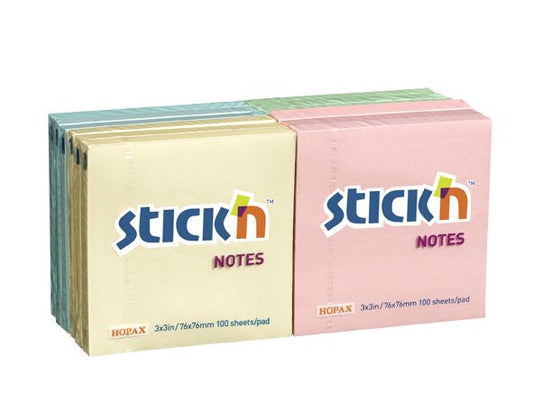 ValueX Stickn Notes 76x76mm 100 Sheets Pastel Colours (Pack 12) 21328 - ONE CLICK SUPPLIES