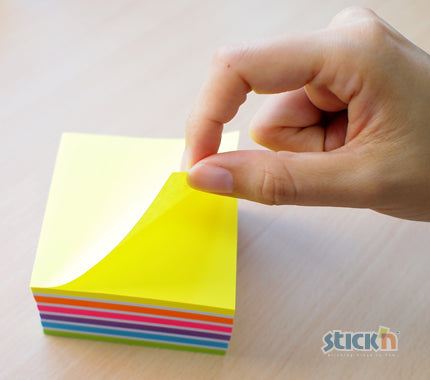 Stickn Sticky Notes Cube 76x76mm 400 Sheets Neon Colours 21539 - ONE CLICK SUPPLIES