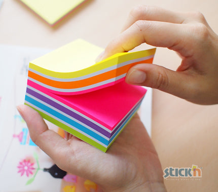 Stickn Sticky Notes Cube 76x76mm 400 Sheets Neon Colours 21539 - ONE CLICK SUPPLIES