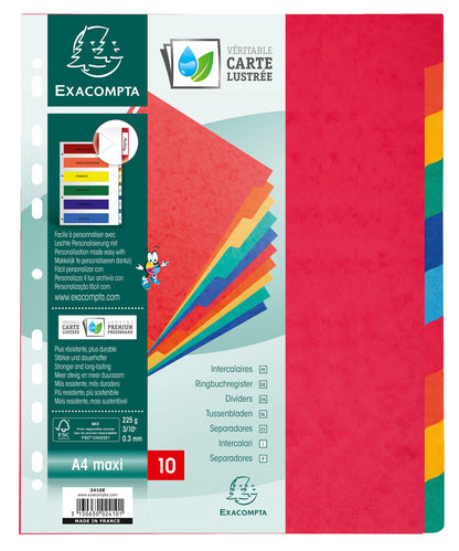 Exacompta Divider 10 Part A4 Extra Wide 225gsm Pressboard Assorted Colours - 2410E - ONE CLICK SUPPLIES