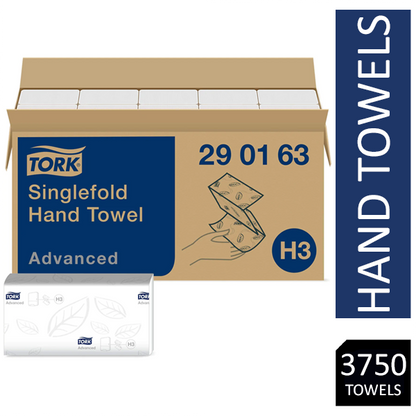 Tork 290163 Singlefold Hand Towel H3 White 250 Sheets Pack of 15