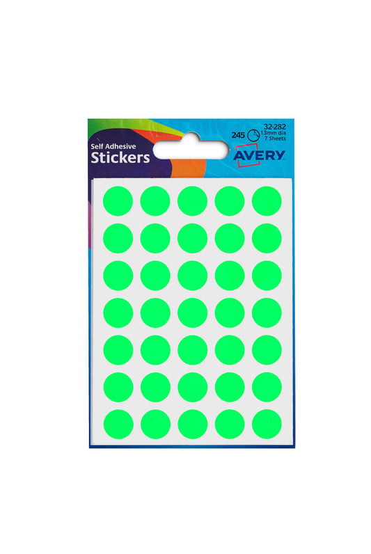 Avery Coloured Label Round 12mm Diameter Green (245 Labels) 32-282 - ONE CLICK SUPPLIES