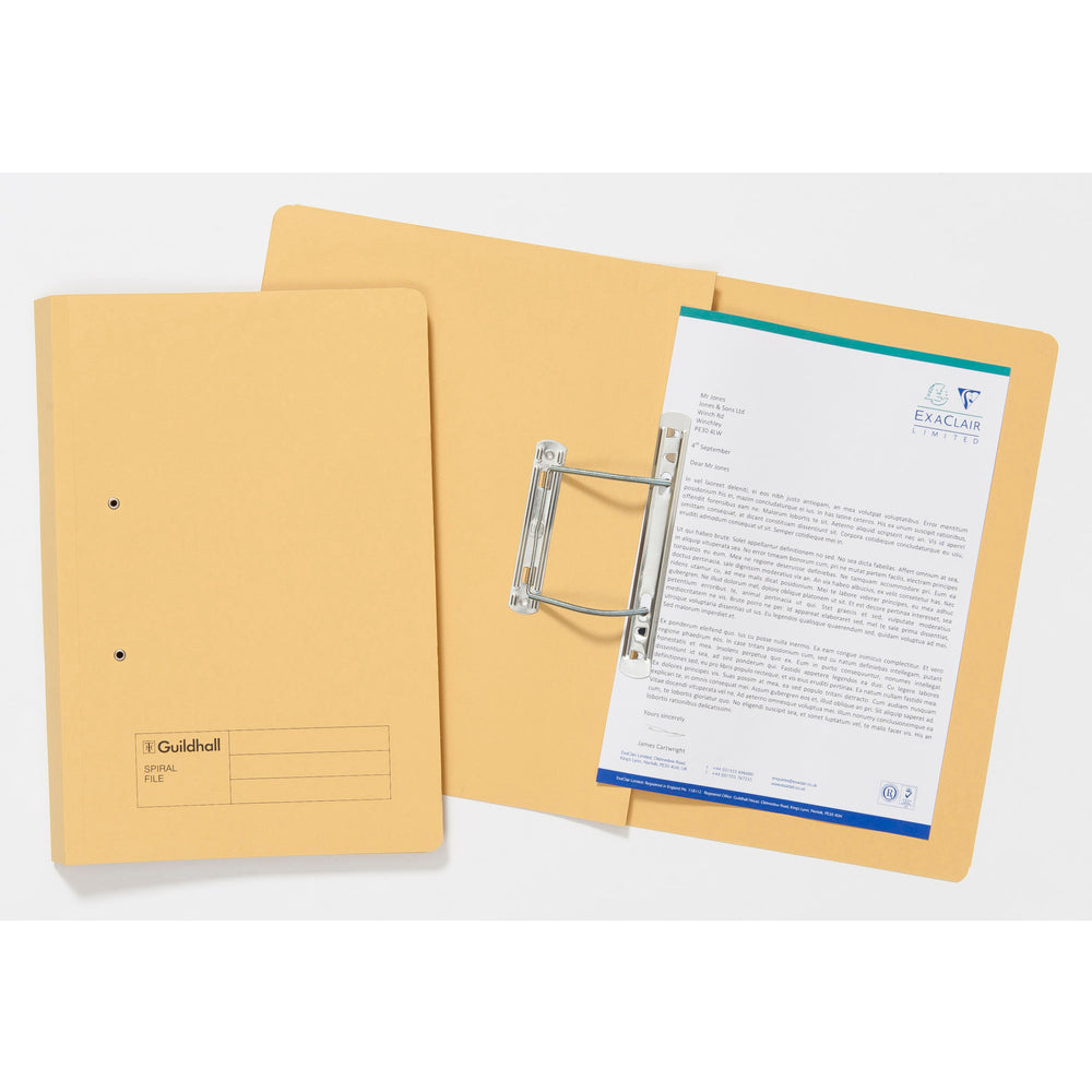 Guildhall Spring Transfer File Manilla Foolscap 285gsm Yellow (Pack 25) - 346-YLWZ - ONE CLICK SUPPLIES