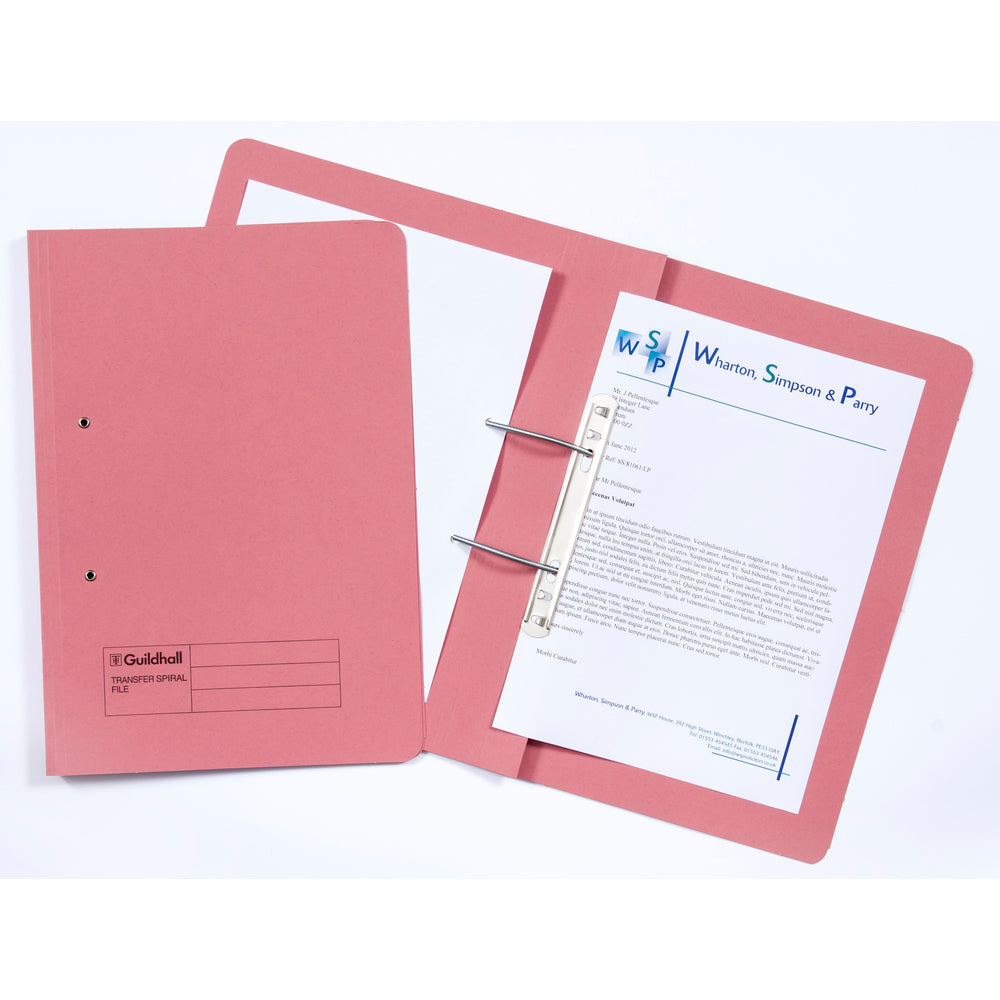 Guildhall Spring Transfer File Manilla Foolscap 315gsm Pink (Pack 50) - 348-PNKZ - ONE CLICK SUPPLIES