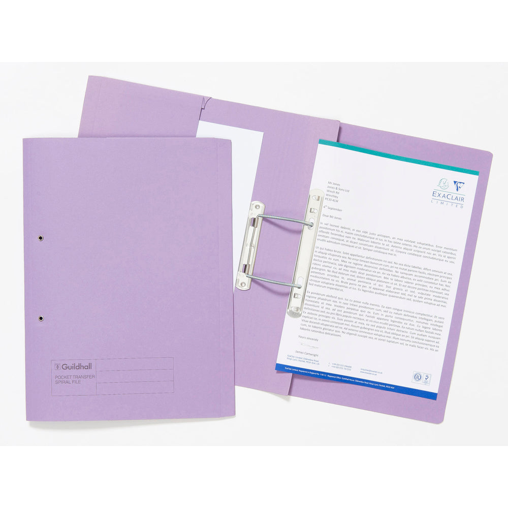 Guildhall Spring Pocket Transfer File Manilla Foolscap 315gsm Mauve (Pack 25) - 349-MVEZ - ONE CLICK SUPPLIES