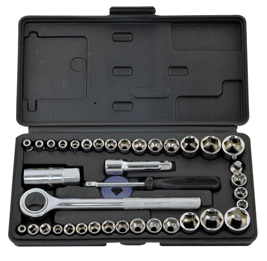 40 Piece socket set 36109 with reversible 1/4 or 3/8inch ratchet drive handle - ONE CLICK SUPPLIES