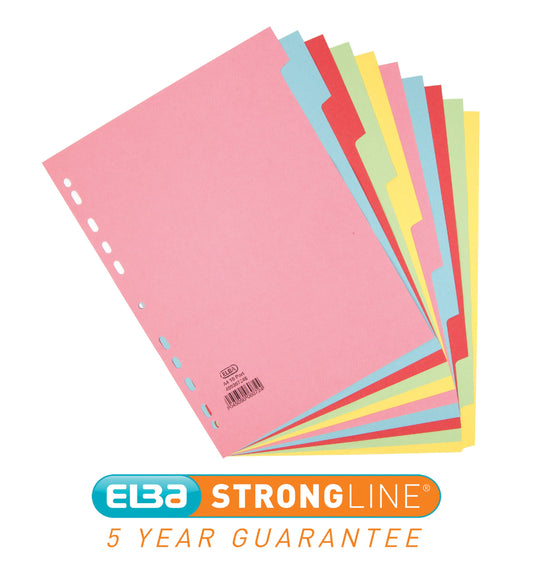 Elba Divider 10 Part A4 160gsm Card Assorted Colours 400007246 - ONE CLICK SUPPLIES