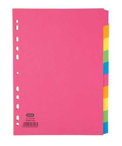 Elba Bright Coloured Card Dividers A4 Multipunched 10 Part 400008300 - ONE CLICK SUPPLIES