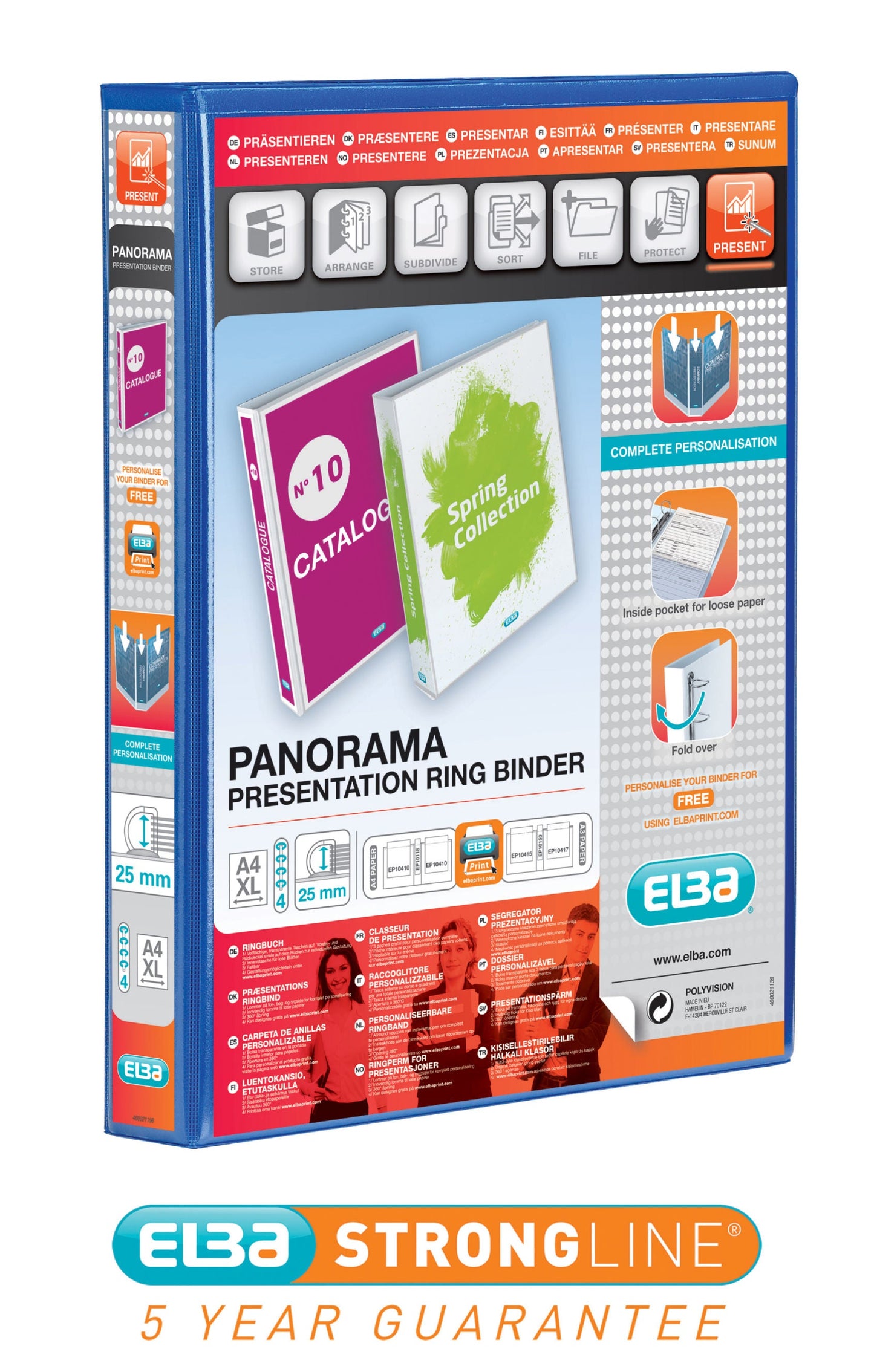 Elba Panorama Presentation Ring Binder Polypropylene 4 D-Ring A4+ 25mm Rings Blue (Pack 6) - 400008415 - ONE CLICK SUPPLIES