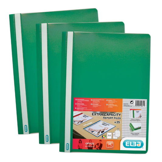 Elba Report File Clear Front Plastic Green Pack 50 400055031 - ONE CLICK SUPPLIES