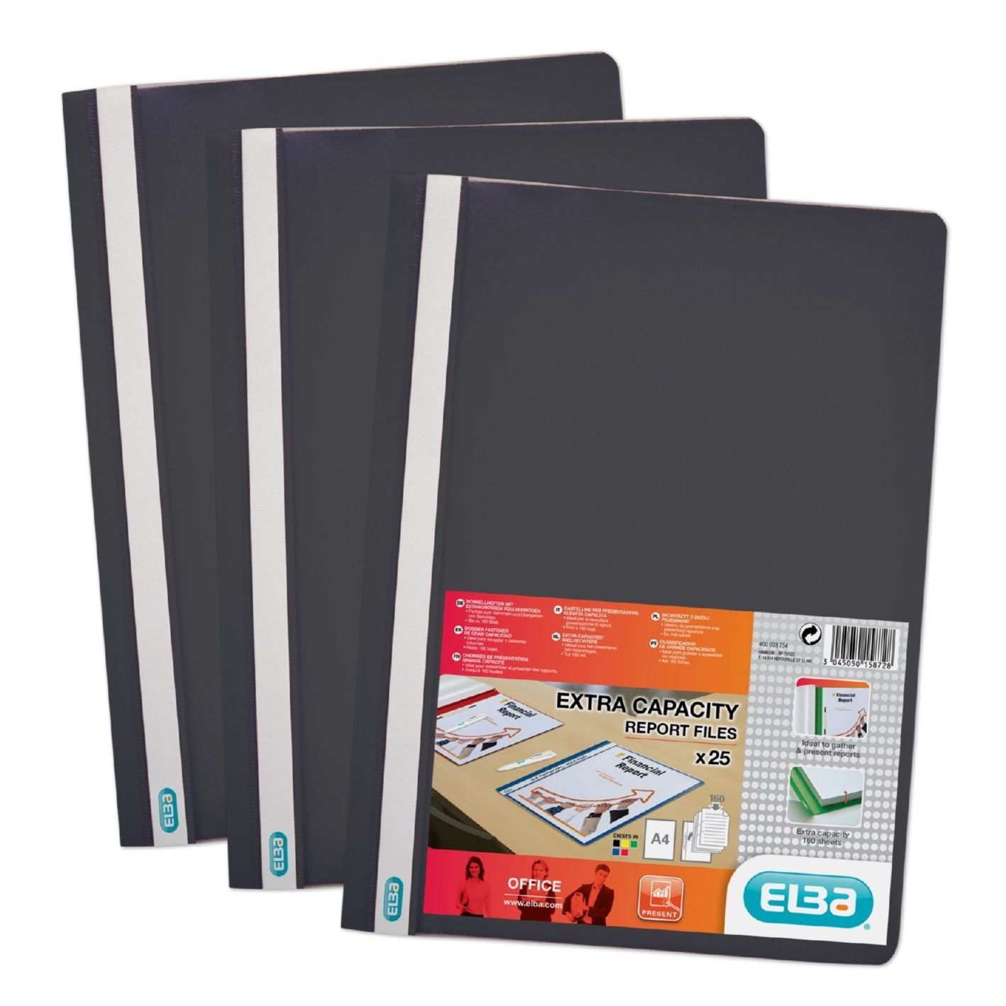 Elba Report File Clear Front Plastic Black (Pack 50) 400055033 - ONE CLICK SUPPLIES