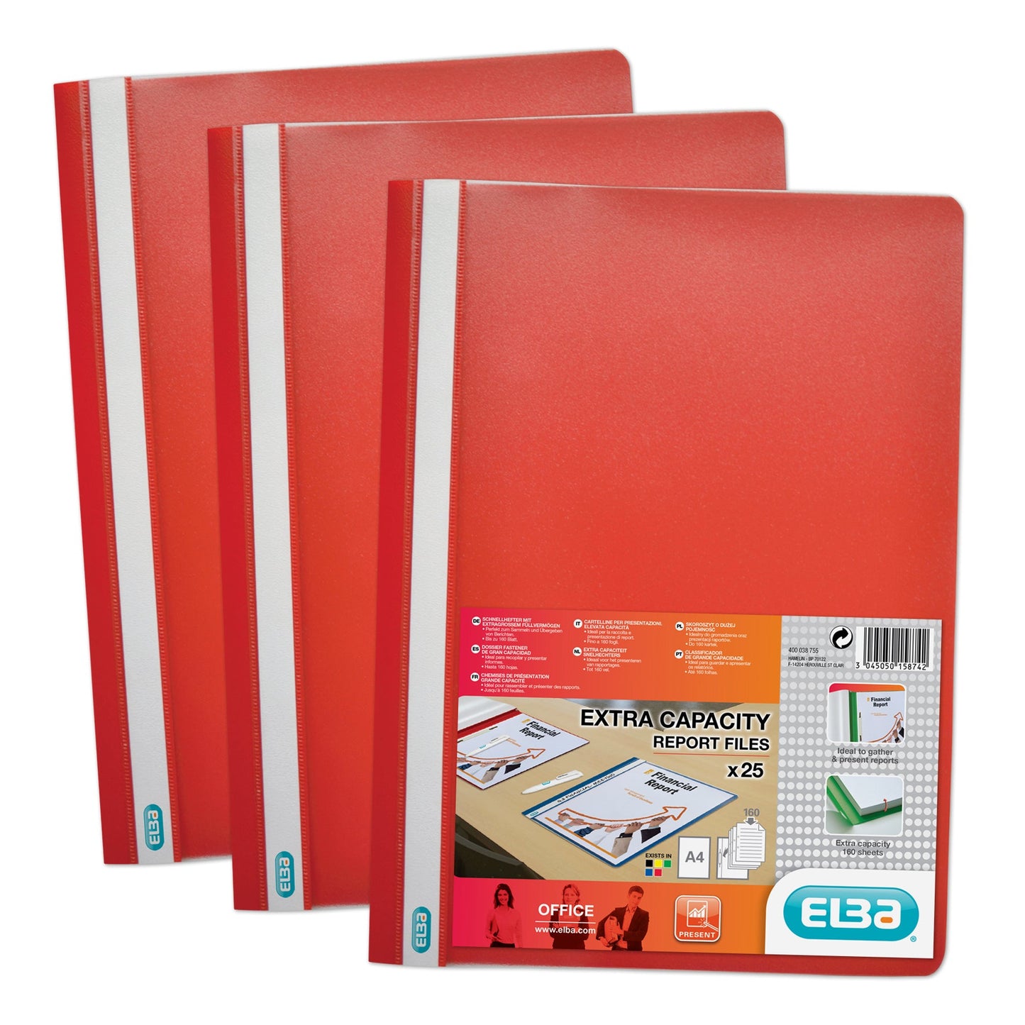 Elba Report File Clear Front Plastic Red Pack 50 400055034 - ONE CLICK SUPPLIES