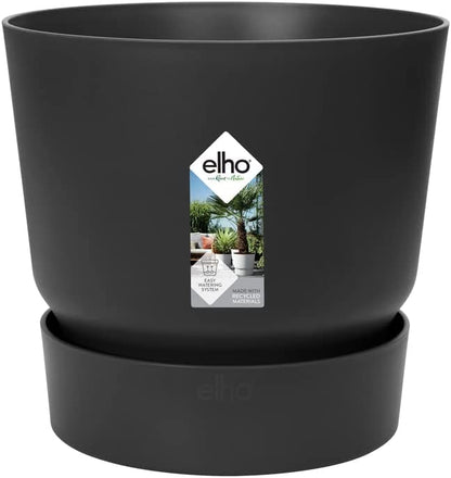 Elho Greenville Round Pot & Base LIVING BLACK 25cm