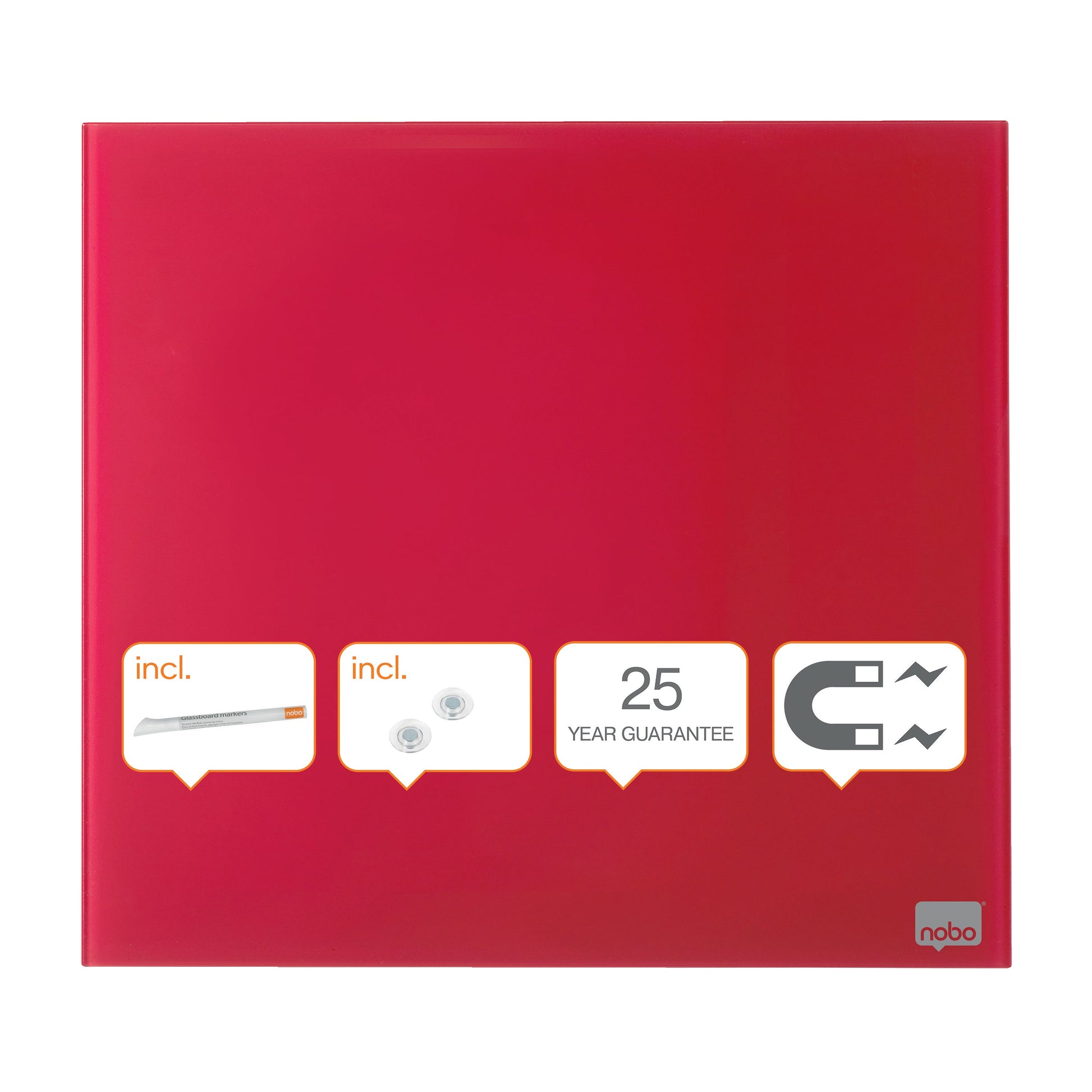 Nobo Magnetic Glass Whiteboard Tile 450x450mm Red 1903955 - ONE CLICK SUPPLIES