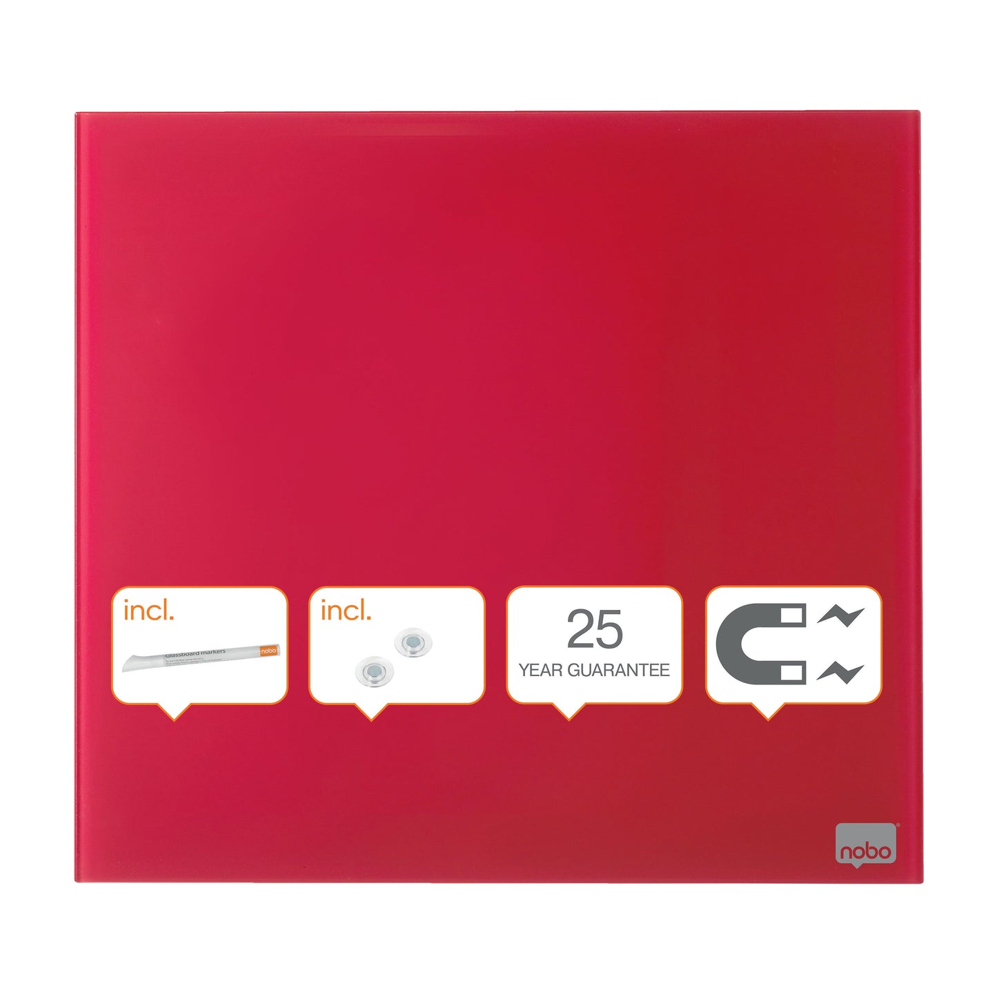 Nobo Magnetic Glass Whiteboard Tile 300x300mm Red 1903954 - ONE CLICK SUPPLIES