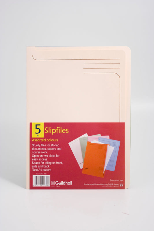 Guildhall Slipfile Manilla A4 Open 2 Sides 230gsm Assorted Colours (Pack 50) - 4600Z - ONE CLICK SUPPLIES