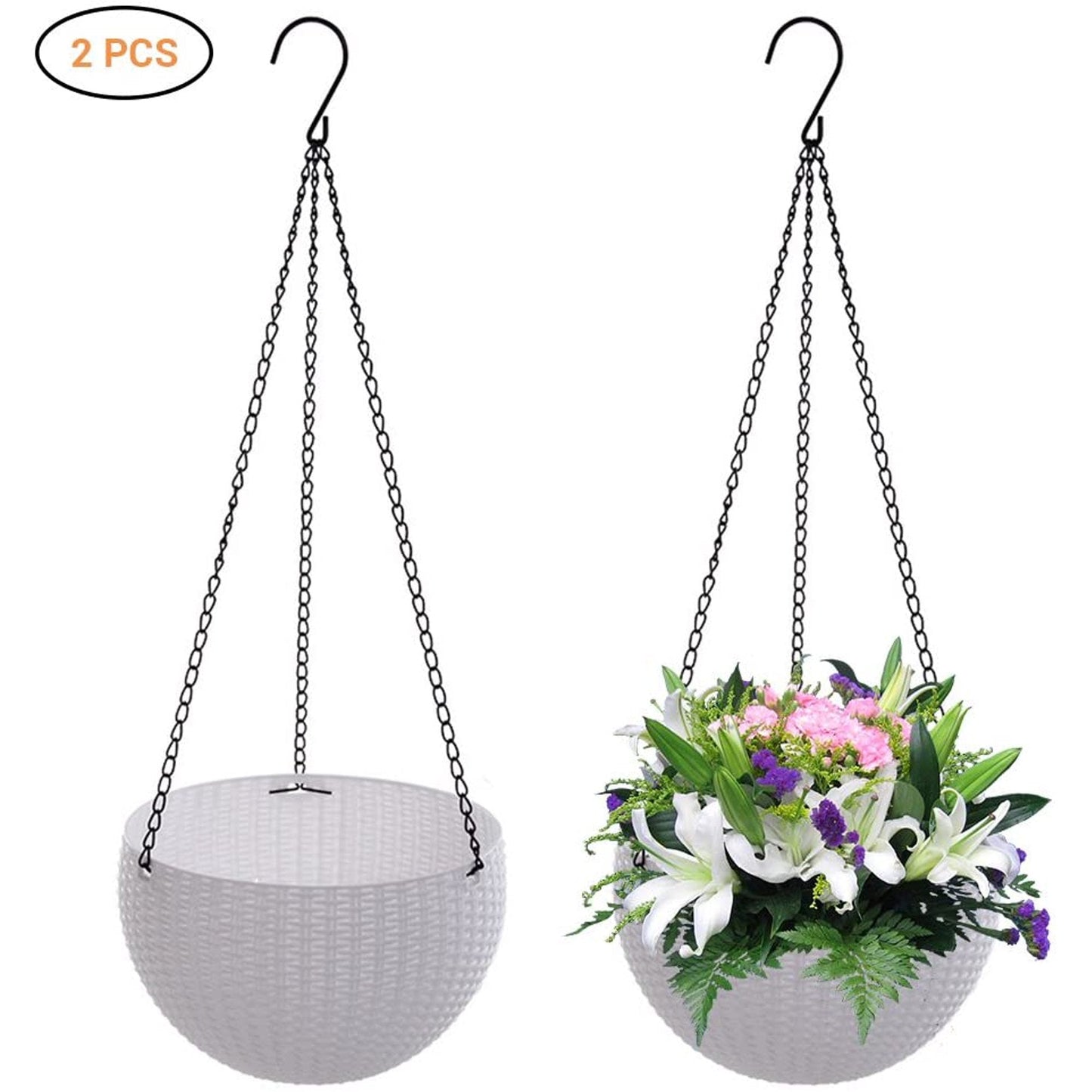 Fixtures Beige/Off White Rattan Effect Hanging Basket LARGE 25cm x 16cm - ONE CLICK SUPPLIES