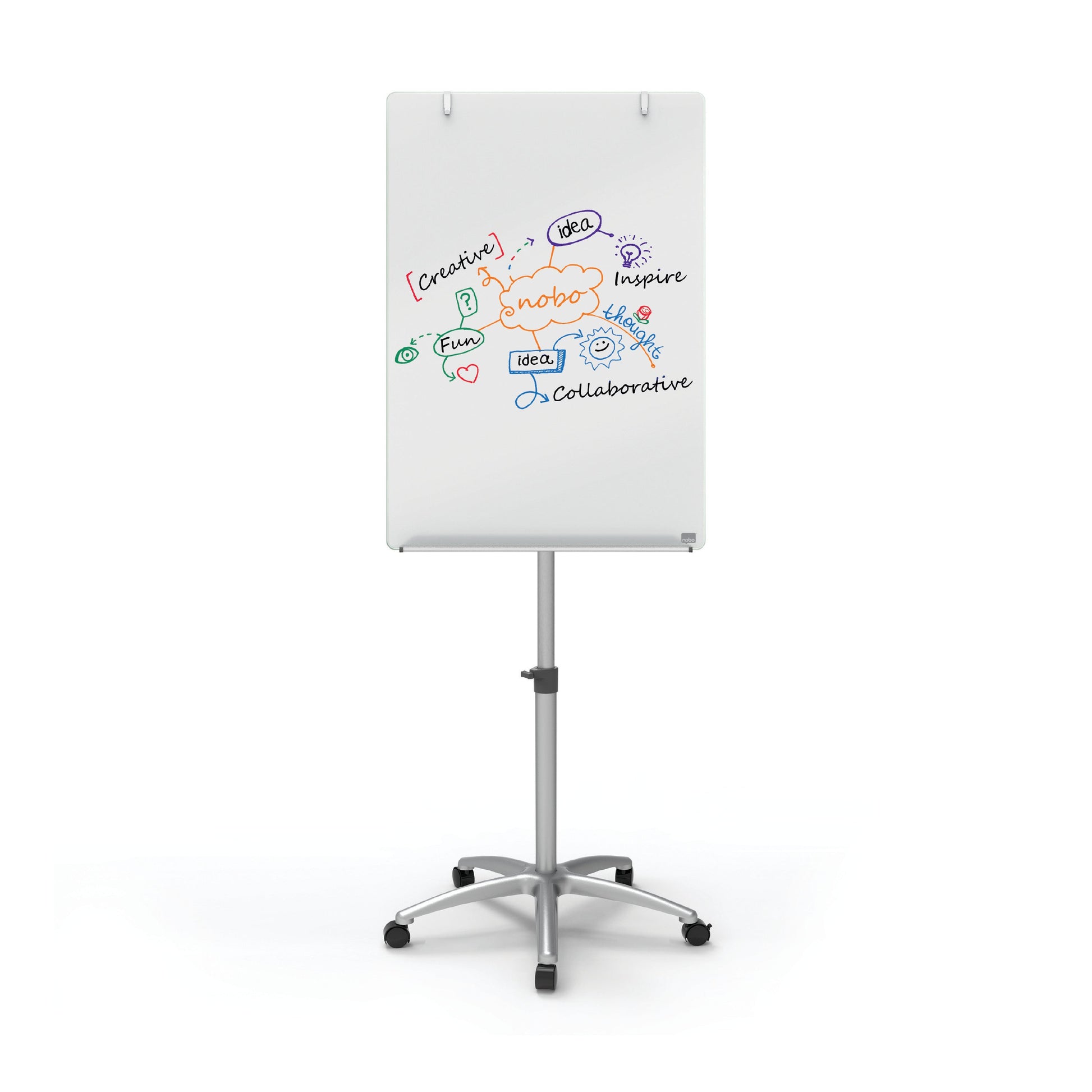 Nobo Glass Mobile Flipchart Easel Magnetic 700x1000mm Silver 1903949 - ONE CLICK SUPPLIES