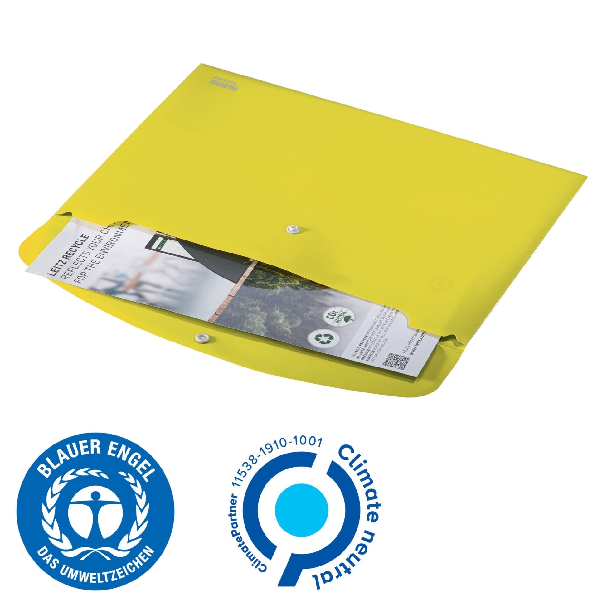 Leitz Recycle Polypropylene Document Wallet With Push Button Closure Yellow 46780015 - ONE CLICK SUPPLIES