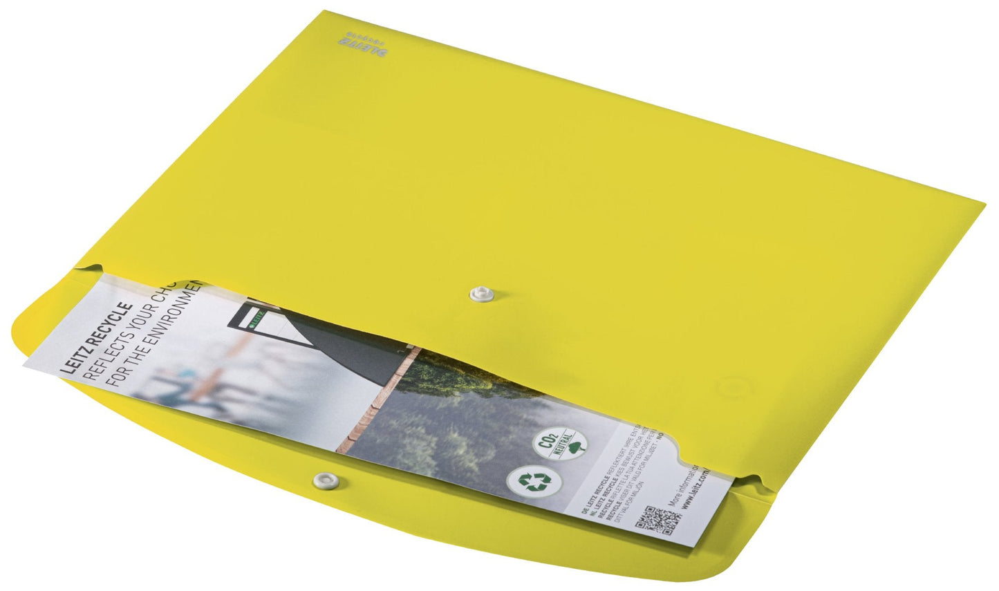 Leitz Recycle Polypropylene Document Wallet With Push Button Closure Yellow 46780015 - ONE CLICK SUPPLIES