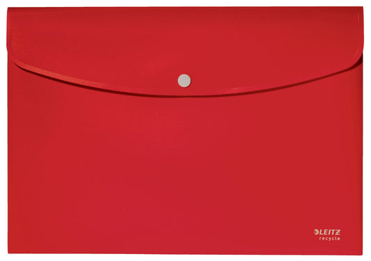 Leitz Recycle Polypropylene Document Wallet With Push Button Closure Red 46780025 - ONE CLICK SUPPLIES