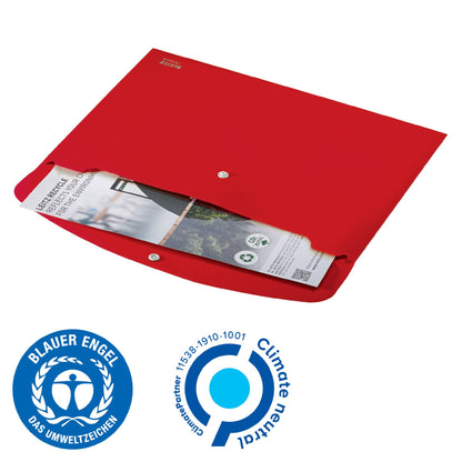 Leitz Recycle Polypropylene Document Wallet With Push Button Closure Red 46780025 - ONE CLICK SUPPLIES