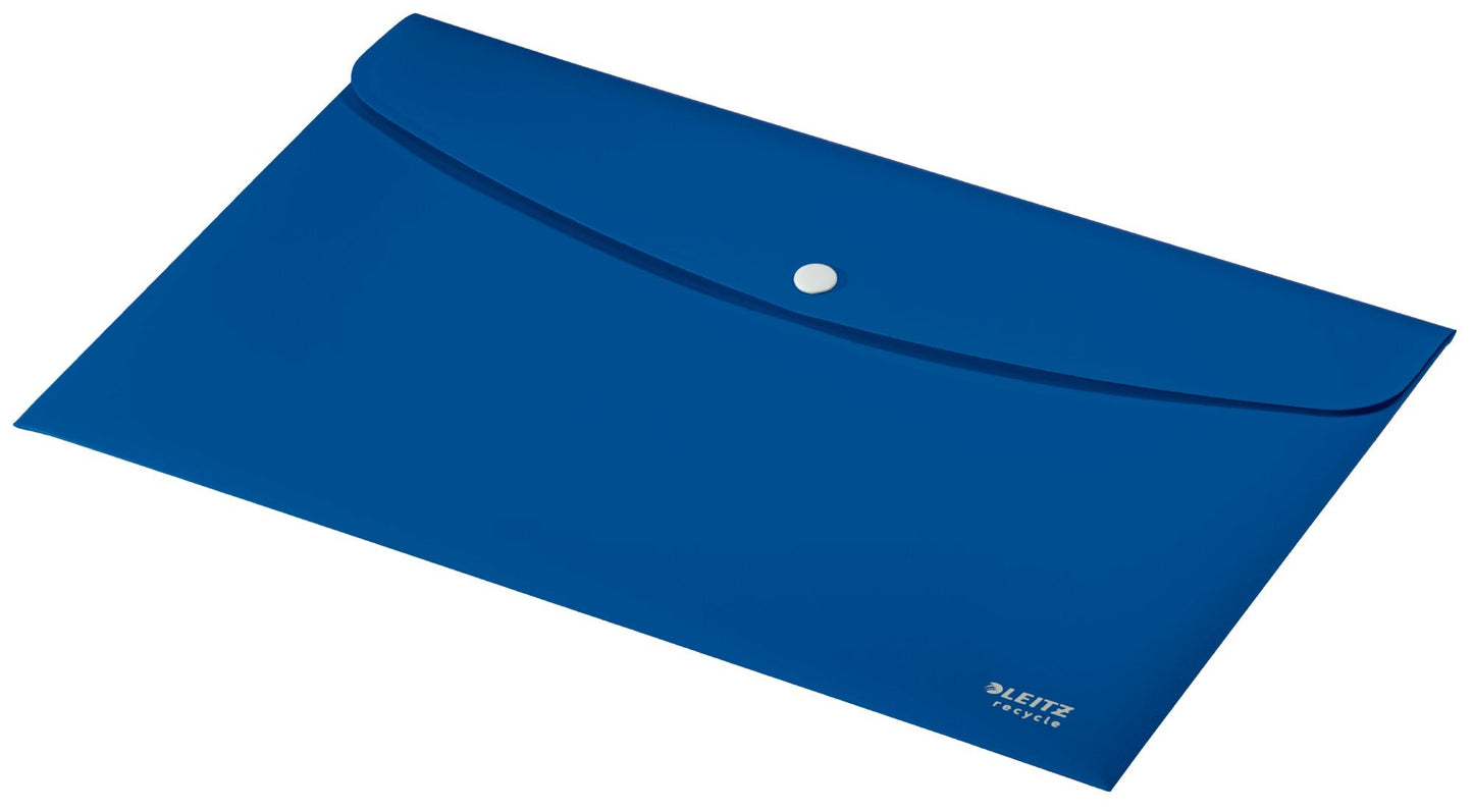 Leitz Recycle Polypropylene Document Wallet With Push Button Closure Blue 46780035 - ONE CLICK SUPPLIES