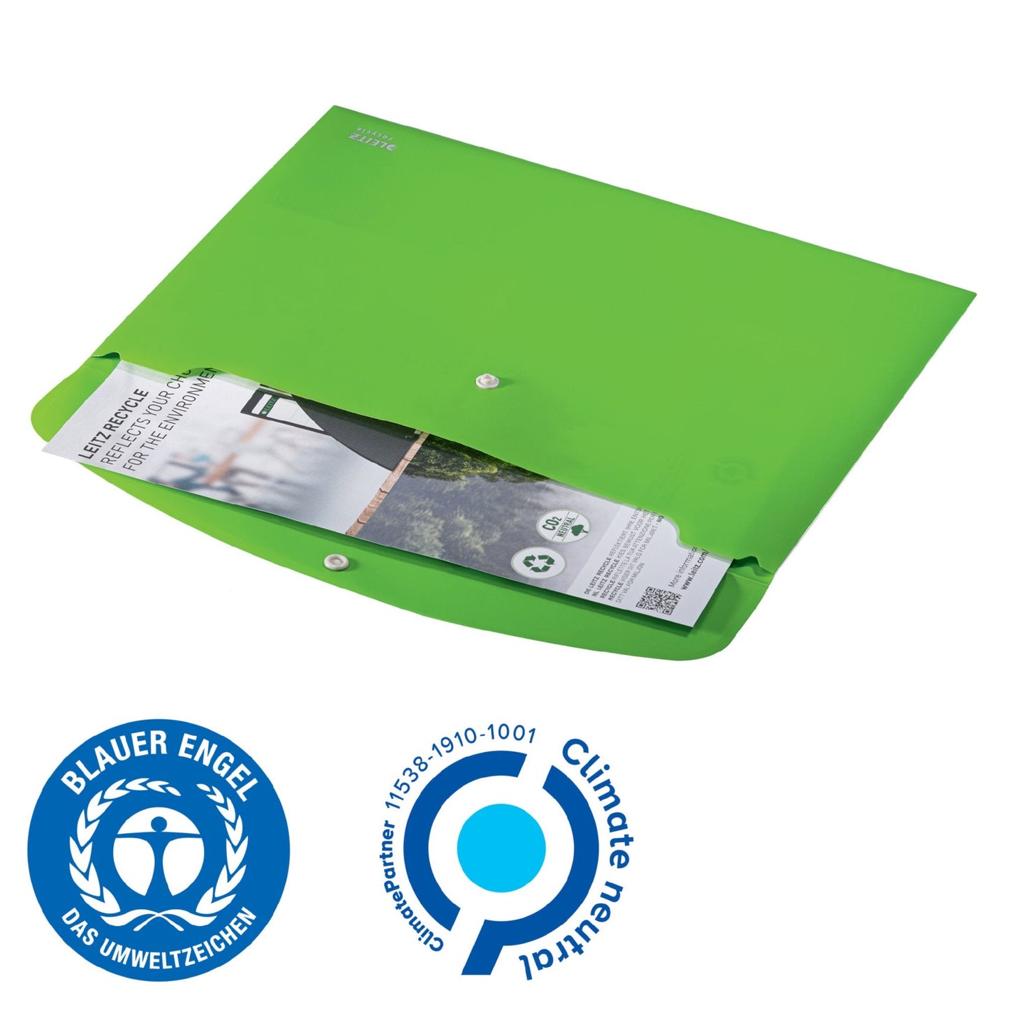 Leitz Recycle Polypropylene Document Wallet With Push Button Closure Green 46780055 - ONE CLICK SUPPLIES