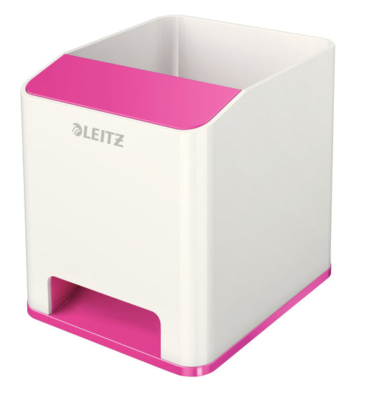 Leitz WOW Dual Colour Sound Pen Holder White/Pink 53631023 - ONE CLICK SUPPLIES